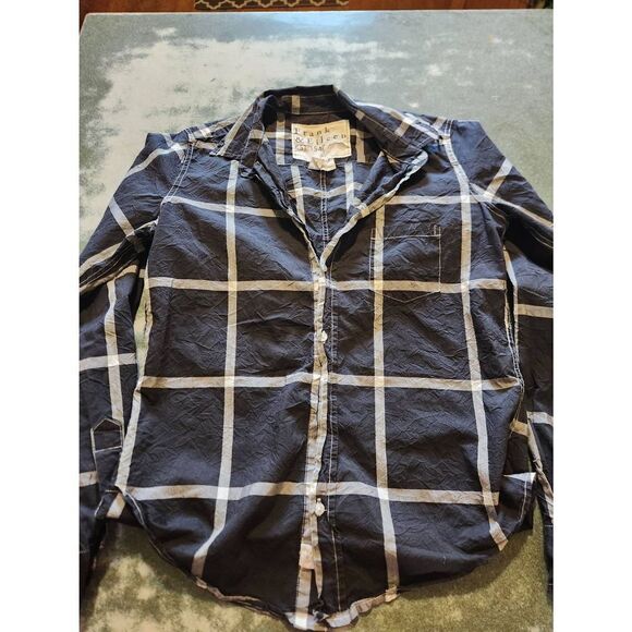 Frank & Eileen Barry Windowpane Texture black&white Cotton Shirt sz Small - Picture 2 of 5